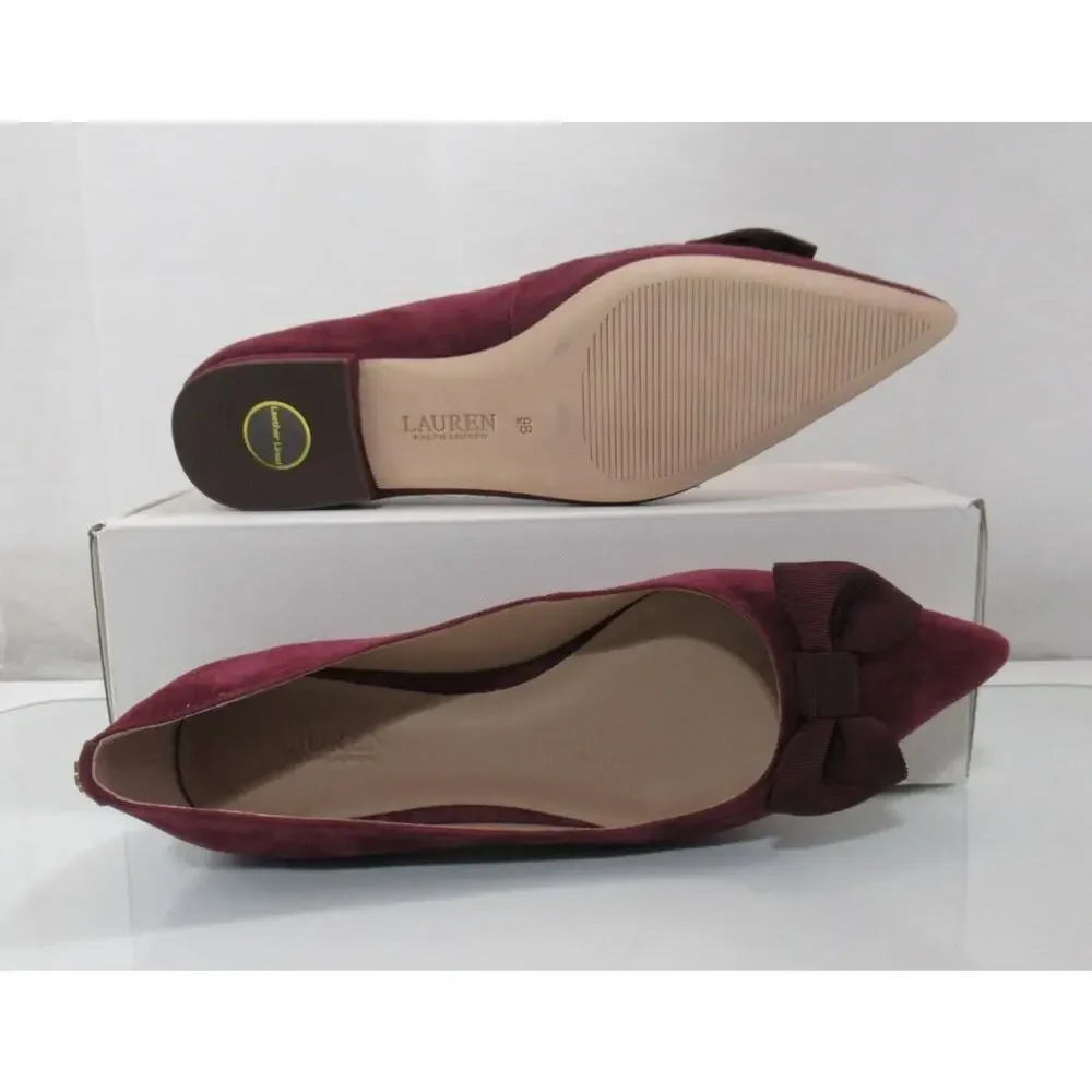 LAUREN Ralph Lauren Londyn Bow Ballet Flat Shoes Suede Red Burgundy Size 9